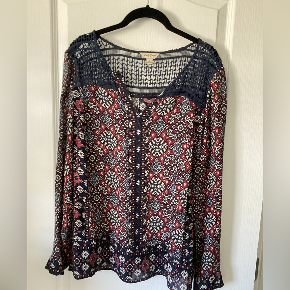 Lucky brand shirt with open weave, blue size large